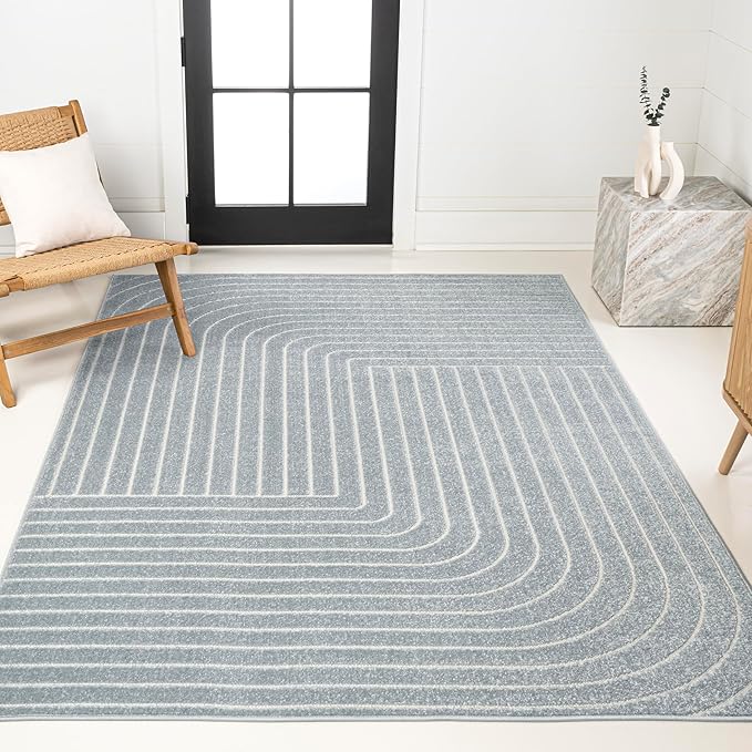 Eyely NCS101F-4 Odense High-Low Minimalist Angle Geometric Light Blue/Cream 4 ft. x 6 ft. Indoor/Outdoor Area Rug, for Home, Backyard, Patio, Porch, Bedroom, Kitchen, Living Room