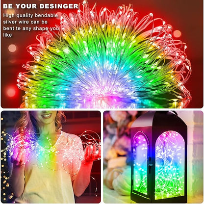 Christmas Multicolor Fairy Lights Battery Operated 4 Pack 16.4Ft 50 LEDs Silver Copper Wire Twinkle Lights for Halloween Bedroom Indoor Outdoor Wedding Dorm Parties Holiday Yard Decorations