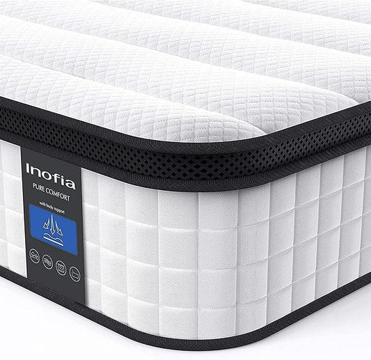Inofia Full Mattress, 10 Inch Hybrid Innerspring Spring with Memory Foam, Cool Bed in a Box, Pressure Relief with Motion Transfer, Mattress Full Size