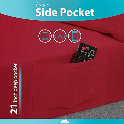 DREAMCARE King Size Sheets Set – 6 pcs Cooling Bed Sheets – up to 21” Deep Pocket King Sheet Set – 2500 Supreme Collection – Extra Soft 100% Brushed Microfiber Hotel Luxury with Side Pocket – Burgundy