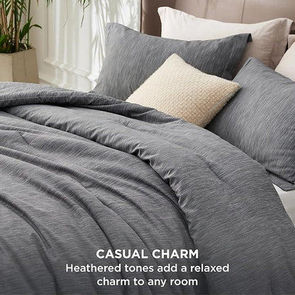 Bedsure Queen Comforter Set - Charcoal Grey Soft Bedding for All Seasons, Cationic Dyed Bed Set, 3 Pieces, 1 Queen Size Comforter (90"x90") and 2 Pillow Shams (20"x26"+2")