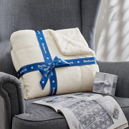 Bedsure GentleSoft Sherpa Fleece Throw Blanket for Couch - Thick and Warm Throw for Women and Men, Soft Fuzzy Plush Blanket for Winter, Cream, 50x60 Inches