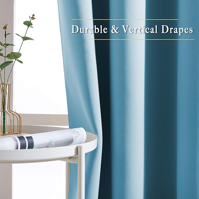 NICETOWN Room Darkening Curtains for Living Room, Grommet Window Treatment Thermal Insulated Solid Sound Reducing Drapes for Bedroom, Teal Blue, Set of 2, W52 x L102