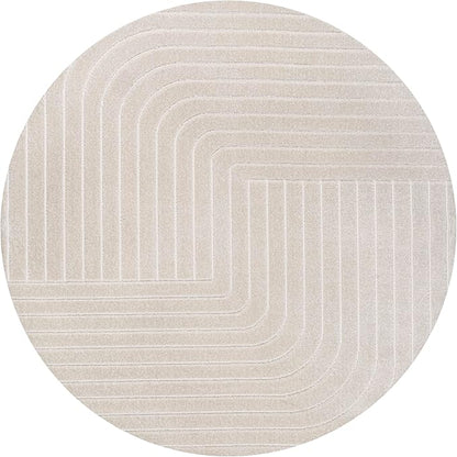 Eyely NCS101A-8R Scandinavian Odense Minimalist Angle Geometric Indoor Rug, Pet Friendly, Non-Shedding, Stain Resistant, Easy-Cleaning, Ivory/Cream, 8' Round, Indoor/Outdoor, Area Rug