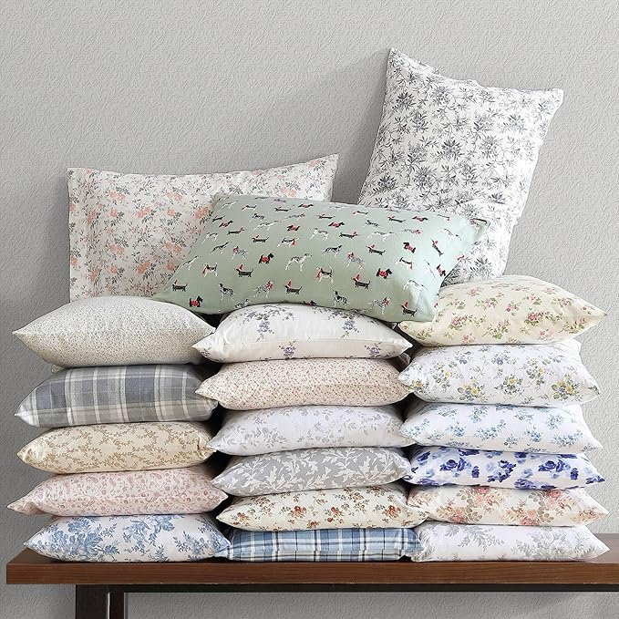 Laura Ashley - Flannel Sheets King Size, Anti-Pilling & Wrinkle Resistant Cotton, Touchably Soft for All-Season Comfort - Bed Sheets with Matching Pillowcases & Fitted Sheet (Vanessa Grey)