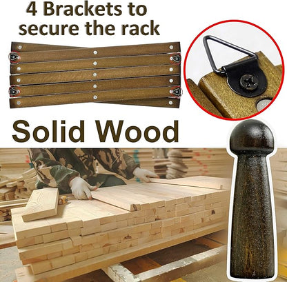 WEBI Accordion Wall Hanger,Expandable Wooden Hat Rack for Wall Mounted Coat Rack,Accordion Hat Hooks Holder for Baseball Caps,17 Peg,Dark Walnut