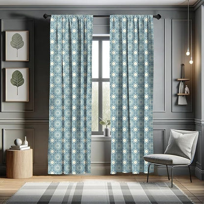 Ambesonne Circle Pattern Window Curtains, Wavy Bold Strokes Style Ornate Mandala Like Symmetrical Motif, Lightweight Decor 2-Panel Set with Rod Pocket, Pair of - 28" x 95", Petrol Blue Cream