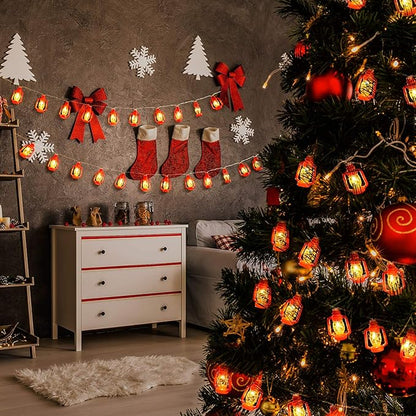 AceList 20 LED Red Lantern String Lights Mini Kerosene Lamp for Indoor Outdoor Patio Garden Holiday Home Ramadan Wedding Party Christmas Tree New Year Decorations(Warm White Light)