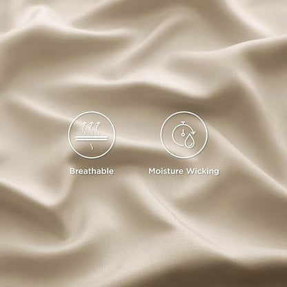 Bedsure California King Sheet Sets, Cooling Sheets for Hot Sleepers, Rayon Derived from Bamboo, Deep Pocket Up to 16 Inches, Breathable & Soft, Hotel Luxury Silky Bedding, Beige