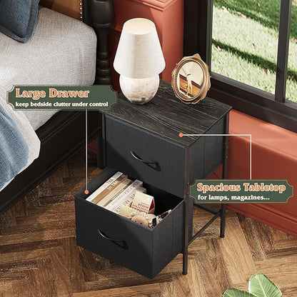 WLIVE Nightstand Set of 2, 2 Drawer Dresser for Bedroom, Small Dresser with 2 Drawers, Bedside Furniture, Night Stand, End Table with Fabric Bins for Bedroom, Dorm, Charcoal Black, Size L