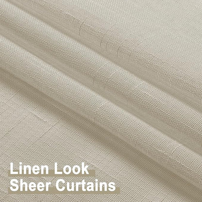 Aiyufeng Faux Linen Sheer Curtains 45 Inch Length 2 Panels, Short Linen Curtains for Kitchen, Small Window Curtains Window Treatment Privacy with Light Filtering for Cafe/Bathroom, Each 30Wx45L Inch