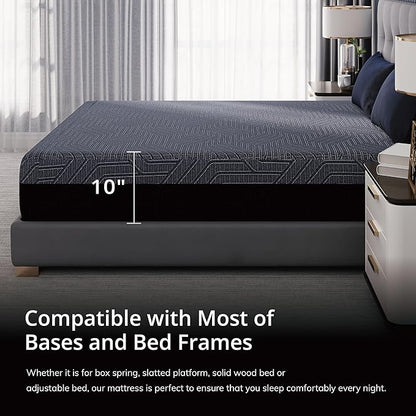 EGOHOME 10 Inch Full Memory Foam Mattress for Back Pain, Cooling Copper Gel Bed in a Box, Foam Made in USA, CertiPUR-US Certified, Therapeutic Medium Firm, Double 54x75x10 Black