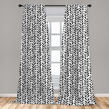 Ambesonne Black and White Window Curtains, Modern Grunge Botany Motif Monochrome Brush Paint Style Strokes, Lightweight Decor 2-Panel Set with Rod Pocket, Pair of - 28" x 63", White and Black