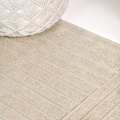 Eyely NCS101E-28 Odense High-Low Minimalist Angle Geometric Beige/Cream 2 ft. x 8 ft. Indoor/Outdoor Runner Rug, for Home, Backyard, Patio, Porch, Bedroom, Kitchen, Living Room