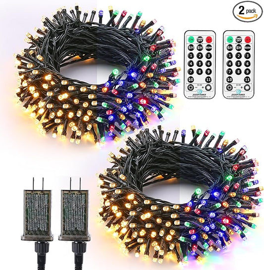 Brizled Christmas Tree Lights, 2 Pack 65.67ft 200 LED Color Changing Christmas String Lights with Remote, 11 Modes Warm White & Multicolor Xmas Light Connectable Light String for Xmas Tree Home Party