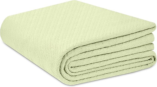 COTTON CRAFT Soft Cotton Thermal Blanket - Plush Herringbone Twill - All Season Luxurious Breathable Skin Friendly Lightweight Cooling Throw Blanket - Sofa Couch Travel Camping Dorm - King Sage