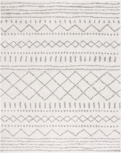 SAFAVIEH Arizona Shag Collection Area Rug - 10' x 14', Ivory & Grey, Moroccan Design, Non-Shedding & Easy Care, 1.6-inch Thick Ideal for High Traffic Areas in Living Room, Bedroom (ASG741F)