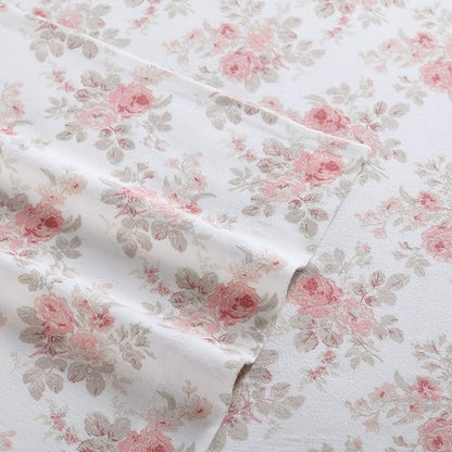 Laura Ashley - Flannel Sheets Twin Size, Anti-Pilling & Wrinkle Resistant Cotton, Touchably Soft for All-Season Comfort - Bed Sheets with Matching Pillowcase & Fitted Sheet (Lisalee Pink)