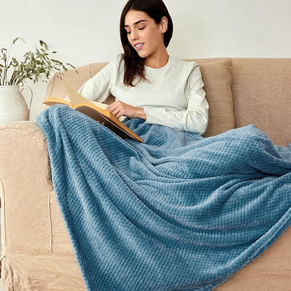 Exclusivo Mezcla Fleece Bed Blanket Twin Size, Super Soft and Warm Blankets for Couch, Sofa and Bed Waffle Textured, Cozy, Fuzzy and Lightweight (Slate Blue, 90x66 Inches)