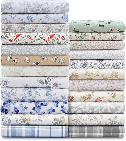 Laura Ashley - Flannel Sheets Full Size, Anti-Pilling & Wrinkle Resistant Cotton, Touchably Soft for All-Season Comfort - Bed Sheets with Matching Pillowcases & Fitted Sheet (Jolly Cardinals Green)