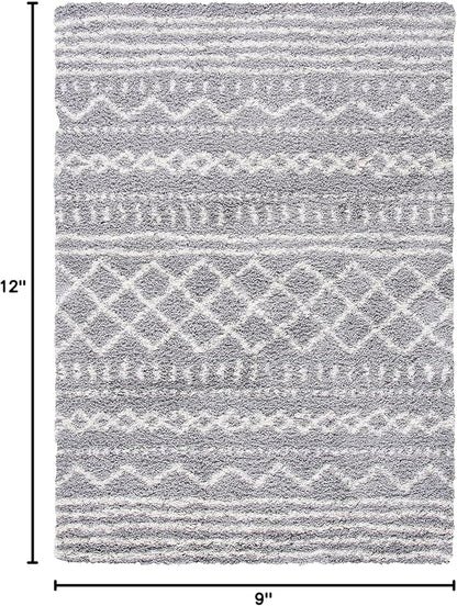 SAFAVIEH Arizona Shag Collection Area Rug - 9' x 12', Grey & Ivory, Moroccan Design, Non-Shedding & Easy Care, 1.6-inch Thick Ideal for High Traffic Areas in Living Room, Bedroom (ASG741G)