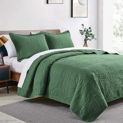 Love's cabin Twin Quilt Set Olive Green Bedspreads - Soft Bed Summer Lightweight Bedspread Comforter - Modern Style Coin Pattern Coverlet for All Season - 2 Pieces (1 Quilt, 1 Pillow Sham)