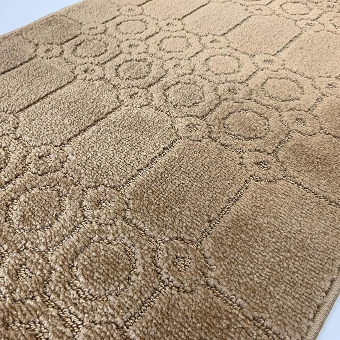 Custom Size Modern Abstract Floor Carpet Runner Rug for Hallways, Slip Resistant Latex Rubber Backed, 31 inch Wide X Customized Length, Art Gold Tan, 31 inch X 19 feet