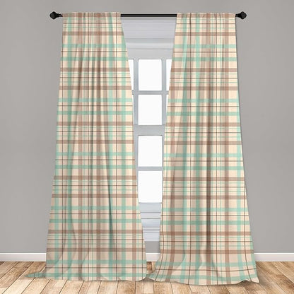 Ambesonne Plaid Curtains, Scottish Country Style Tartan with Abstract Design Diagonal Striped Lines, Window Treatments 2 Panel Set for Living Room Bedroom, Pair of - 28" x 63", Mint Green