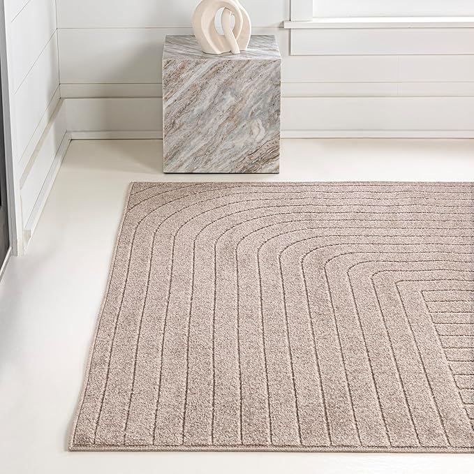 Eyely NCS101C-8 Odense High-Low Minimalist Angle Geometric Light Taupe 8 ft. x 10 ft. Indoor/Outdoor Area Rug, for Home, Backyard, Patio, Porch, Bedroom, Kitchen, Living Room