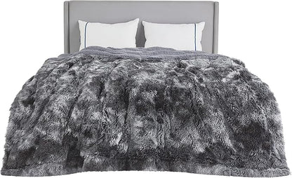 Bedsure GentleSoft Fluffy Sherpa Fleece Faux Fur Blankets Queen Size for Bed, Bedroom Decor Winter Bedding Thick Warm Full Queen Blankets, Fuzzy Plush Soft Heavy Mink Cozy Gifts, Tie Dye Grey, 90x90