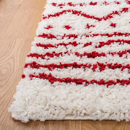 SAFAVIEH Arizona Shag Collection Accent Rug - 4' x 6', Ivory & Red, Moroccan Design, Non-Shedding & Easy Care, 1.6-inch Thick Ideal for High Traffic Areas in Entryway, Living Room, Bedroom (ASG741P)