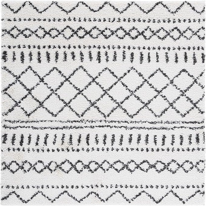 SAFAVIEH Arizona Shag Collection Area Rug - 8' Square, Ivory & Black, Non-Shedding & Easy Cleaning, Plush Thick Pile, Ideal for Living Room, Bedroom, Dining Space (ASG741Z)