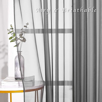 NICETOWN 45 Inch Sheer Curtains - Grommet Top Window Treatment Voile Panels for Bedroom & Kitchen & Loft (54" Wide, Dark Grey, Set of 2)