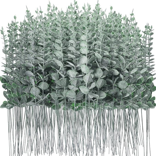 300 Pcs Eucalyptus Stems Faux Greenery Artificial Eucalyptus Leaves Eucalyptus Decor Greenery Stems Faux Greenery Branches for Wedding Centerpiece Flowers Bouquet Farmhouse Home Decor (Dark Green)