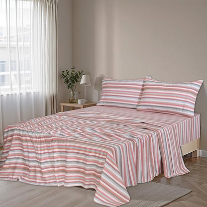 RUVANTI Flannel Sheets King Size - 100% Cotton Brushed King Size Sheets Set - Deep Pockets 16 Inches Bed Sheets - All Seasons Breathable & Extra Soft - Warm & Cozy, 4 Piece, Multi Chevron Stripe