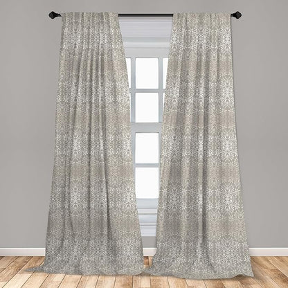Ambesonne Grey Curtains, Victorian Lace Flowers and Leaves Retro Background Old Fashioned Graphic, Window Treatments 2 Panel Set for Living Room Bedroom, Pair of - 28" x 84", Warm Taupe