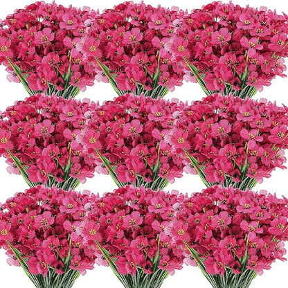 Lyrow 100 Bundles Violet Artificial Flowers, UV Resistant Faux Flowers Outdoor, Faux Silk Flowers, Fake Violet Flowers Bulk for Front Porch Hanging Garden Courtyard Farmhouse Home(Rosy)