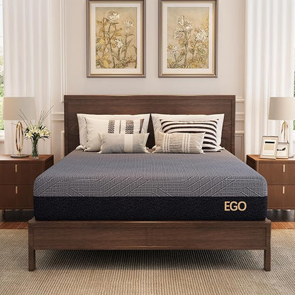 EGOHOME 10 Inch King Mattress, Copper Gel Cooling Memory Foam Mattress for Back Pain Relief,Therapeutic Double Mattress Bed in a Box, Made in USA, CertiPUR-US Certified, 76x80x10 Black