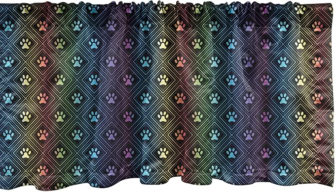 Ambesonne Dog Lover Window Valance Pack of 2, Paw Print Pattern Diamond Shaped Rhombus Shapes Design Geometric Arrangement, Rod Pocket Curtain Valances for Kitchen Bedroom, 42" X 12", Petrol Blue