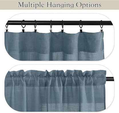 RYB HOME Extra Long Linen Curtains Semi Sheer Drapes Natural Linen Textured Blend Boho Window Decor for Living Room Bedroom Front Door High Ceiling Window, Stone Blue, W 52 x L 84, 1 Pair