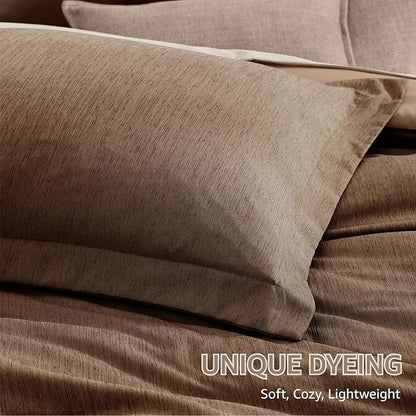 Monbix King Size Comforter Set, Brown King Bedding Set Reversible, King Comforter Set 7 Pieces, Cationic Dyeing Bed in a Bag with Comforter, Sheets, Pillowcases & Shams