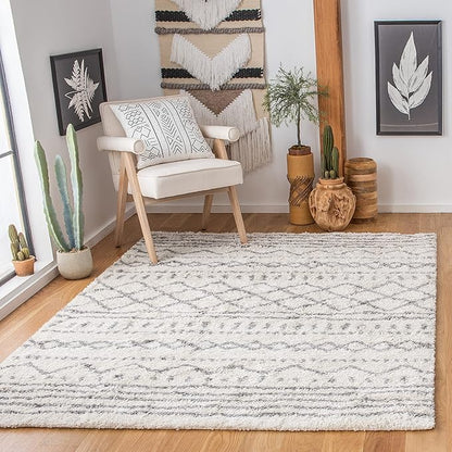 SAFAVIEH Arizona Shag Collection Area Rug - 6' x 8', Ivory & Grey, Non-Shedding & Easy Cleaning, Plush Thick Pile, Ideal for Living Room, Bedroom, Dining Space (ASG741F)