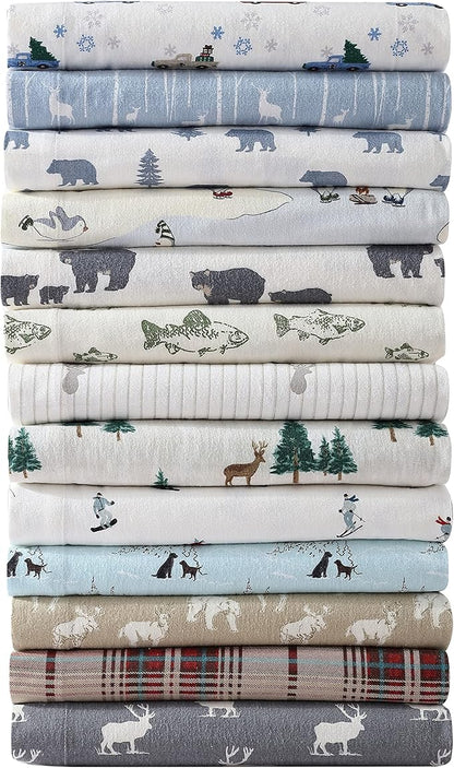 Eddie Bauer - Queen Sheets, Cotton Flannel Bedding Set, Brushed for Extra Softness, Cozy Home Decor (Rookeries, Queen)