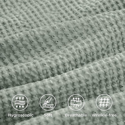 Bedsure Cotton Duvet Cover Queen - 100% Cotton Waffle Weave Sage Green Duvet Cover Queen Size, GentleSoft™ and Breathable Bedding Set for All Season, 3 Pieces, 90"x90"