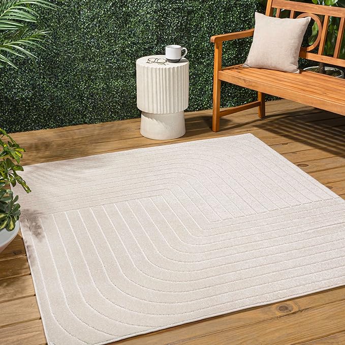 Eyely NCS101A-8SQ Scandinavian Odense Minimalist Angle Geometric Indoor Rug, Pet Friendly, Non-Shedding, Stain Resistant, Easy-Cleaning, Ivory/Cream, 8' Square, Indoor/Outdoor, Area Rug