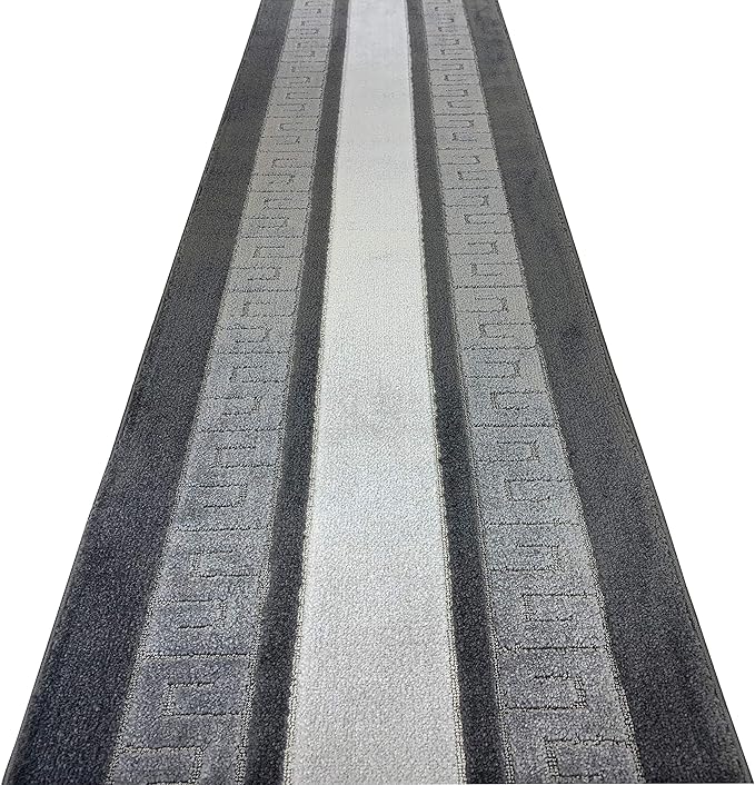 Custom Length Cut to Size Ancient Latin Hellenic Motif Carpet Runner Rug for Hallways, Non Slip Rubber Backed, 31 inch Wide X Customized Length, Greek Key Grey, 31 inch X 21 feet