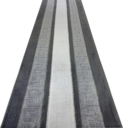 Custom Length Cut to Size Ancient Latin Hellenic Motif Carpet Runner Rug for Hallways, Non Slip Rubber Backed, 31 inch Wide X Customized Length, Greek Key Grey, 31 inch X 19 feet