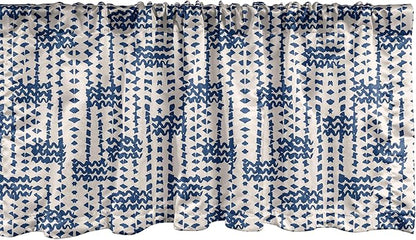 Ambesonne Ethnic Window Valance Pack of 2, Messy Waves and Small Triangles Indonesian Traditional Pattern Watercolors, Rod Pocket Curtain Valances for Kitchen Bedroom, 54" X 12", Navy Blue and Cream