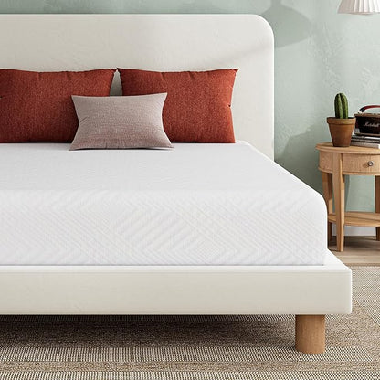 EGO White 10 Inch Full Green Tea Memory Foam, Gel Mattress Bed in a Box, CertiPUR-US Certified, Double Mattress, 54"x75", Medium Firm