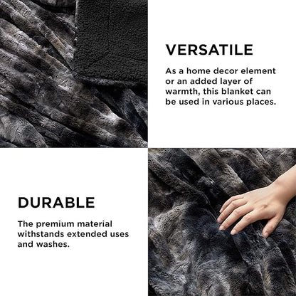 Bedsure GentleSoft Sherpa Fluffy Blanket King Size for Bed - Fleece Warm and Cozy for Women Gift, Plush & Fuzzy Faux Christmas Fur Blanket for Couch, Sofa Decor, Tie Dye Design, Black, 108x90 Inches